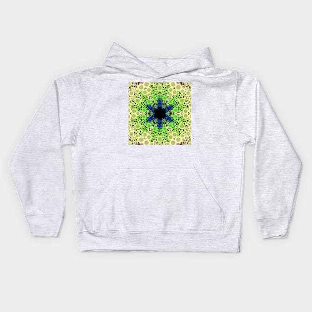 Dot Mandala Flower Blue Green and Yellow Kids Hoodie by WormholeOrbital